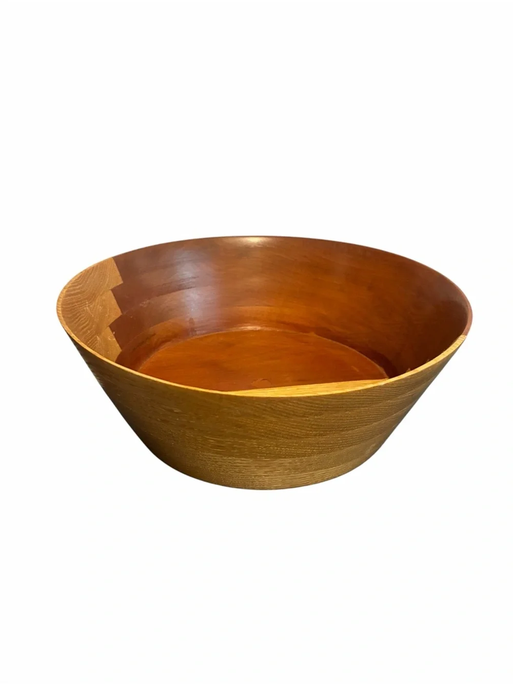 Artisan Two Tone Wooden Bowl Stepped Geometric Design Mid Century Modern Style